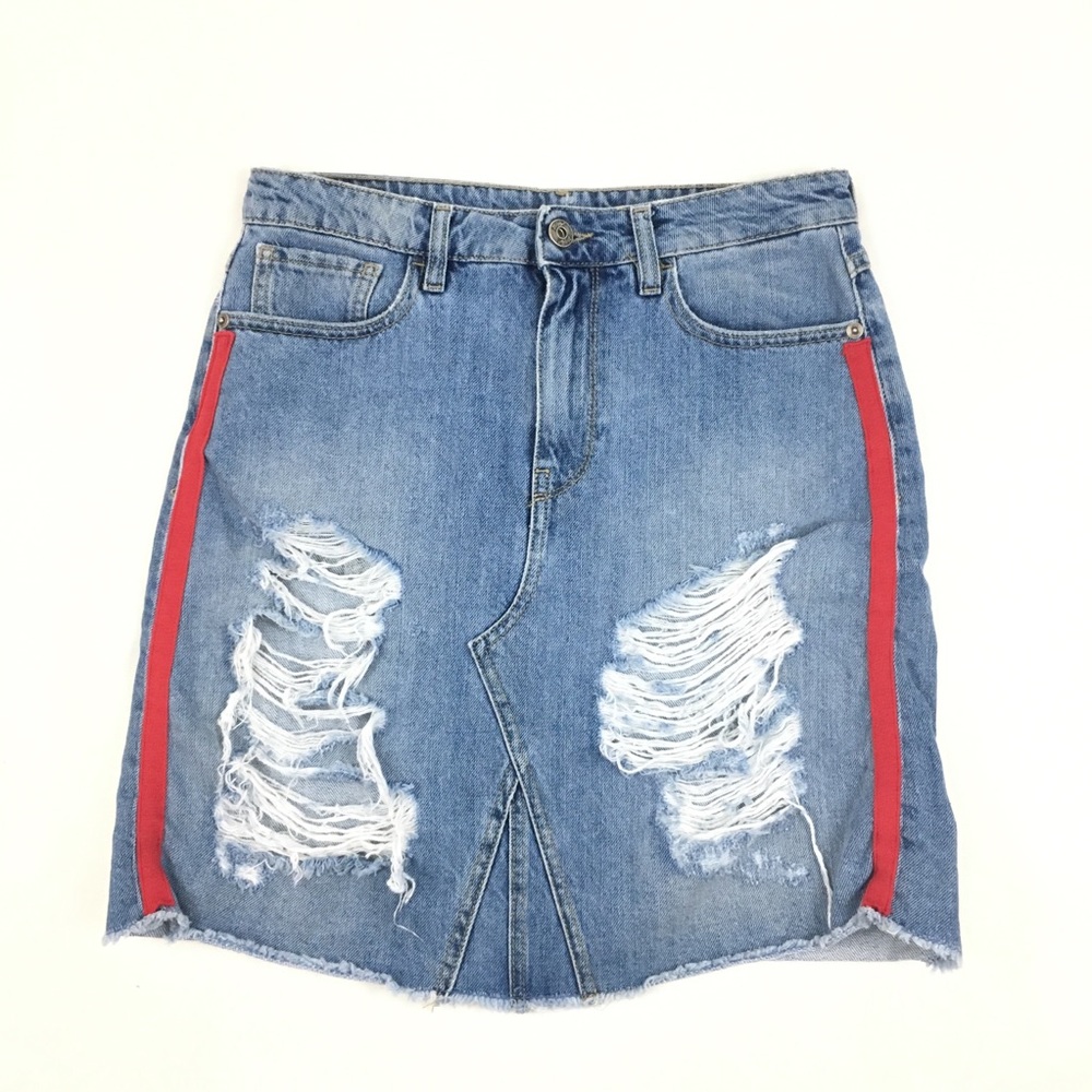Maryley Italy Distressed Denim Jean Skirt